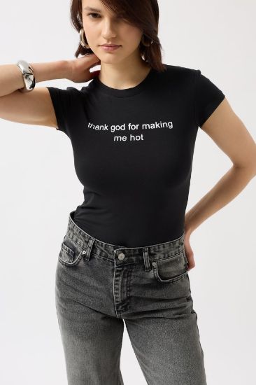 Baskılı Likralı Crop T-Shirt resmi
